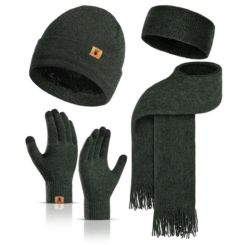 7359 Winter Beanie Hat Scarf Touchscreen Gloves Set , Thermal Hat Scarves